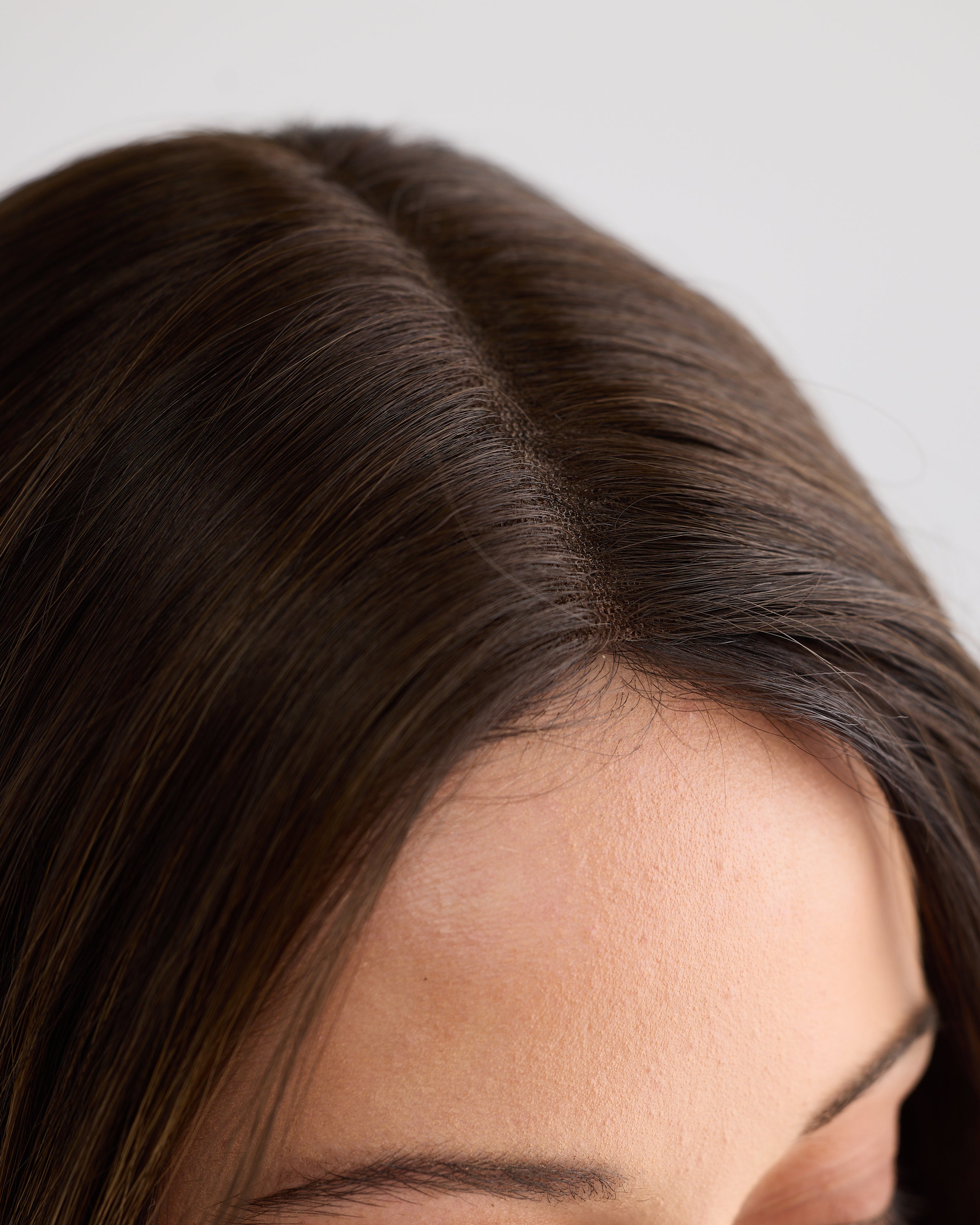 DARK HIGHLIGHTED BRUNETTE // LACE TOPPER // 18 INCHES // 8x8 CAP