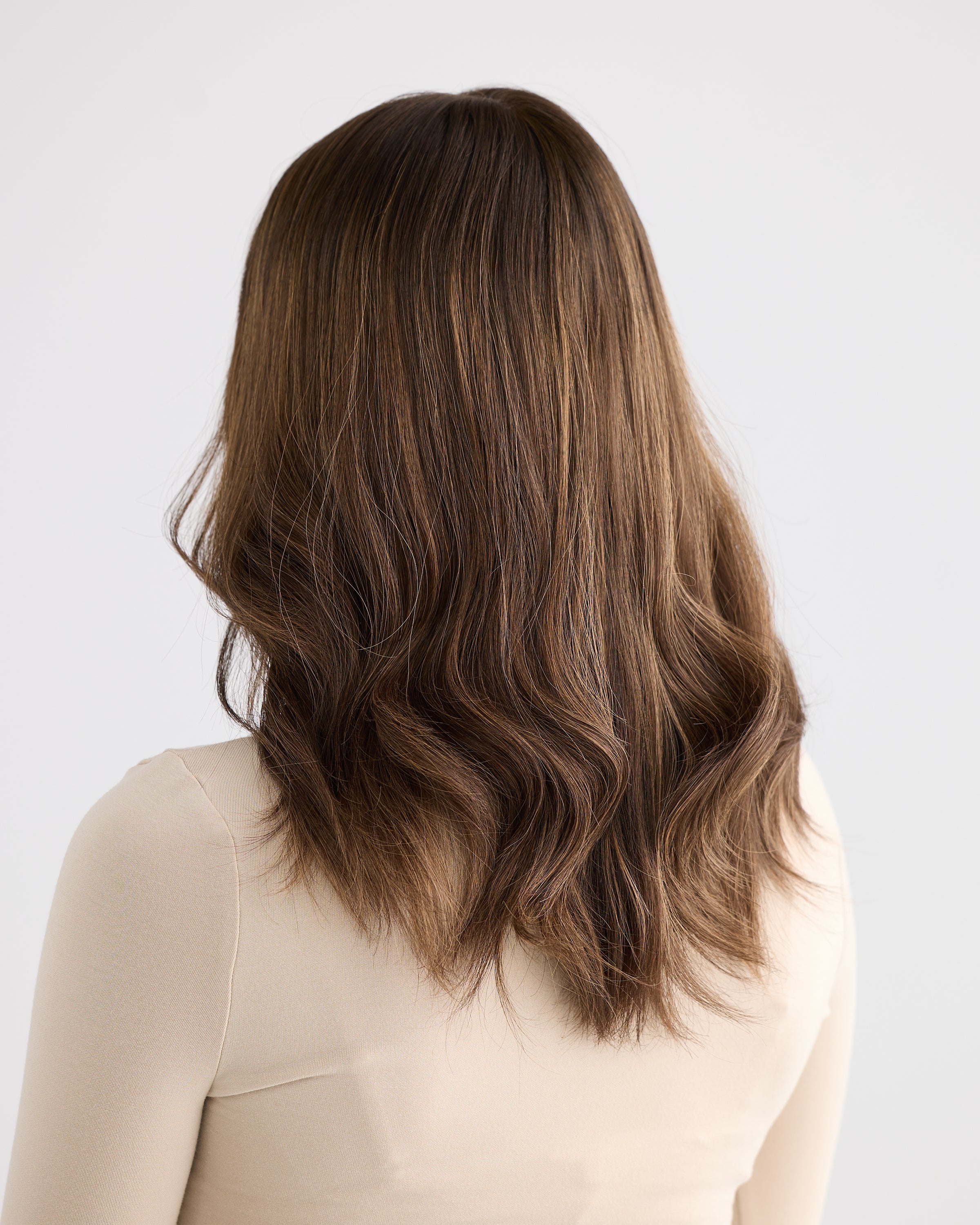 DARK HIGHLIGHTED BRUNETTE // LACE TOPPER // 18 INCHES // 8x8 CAP