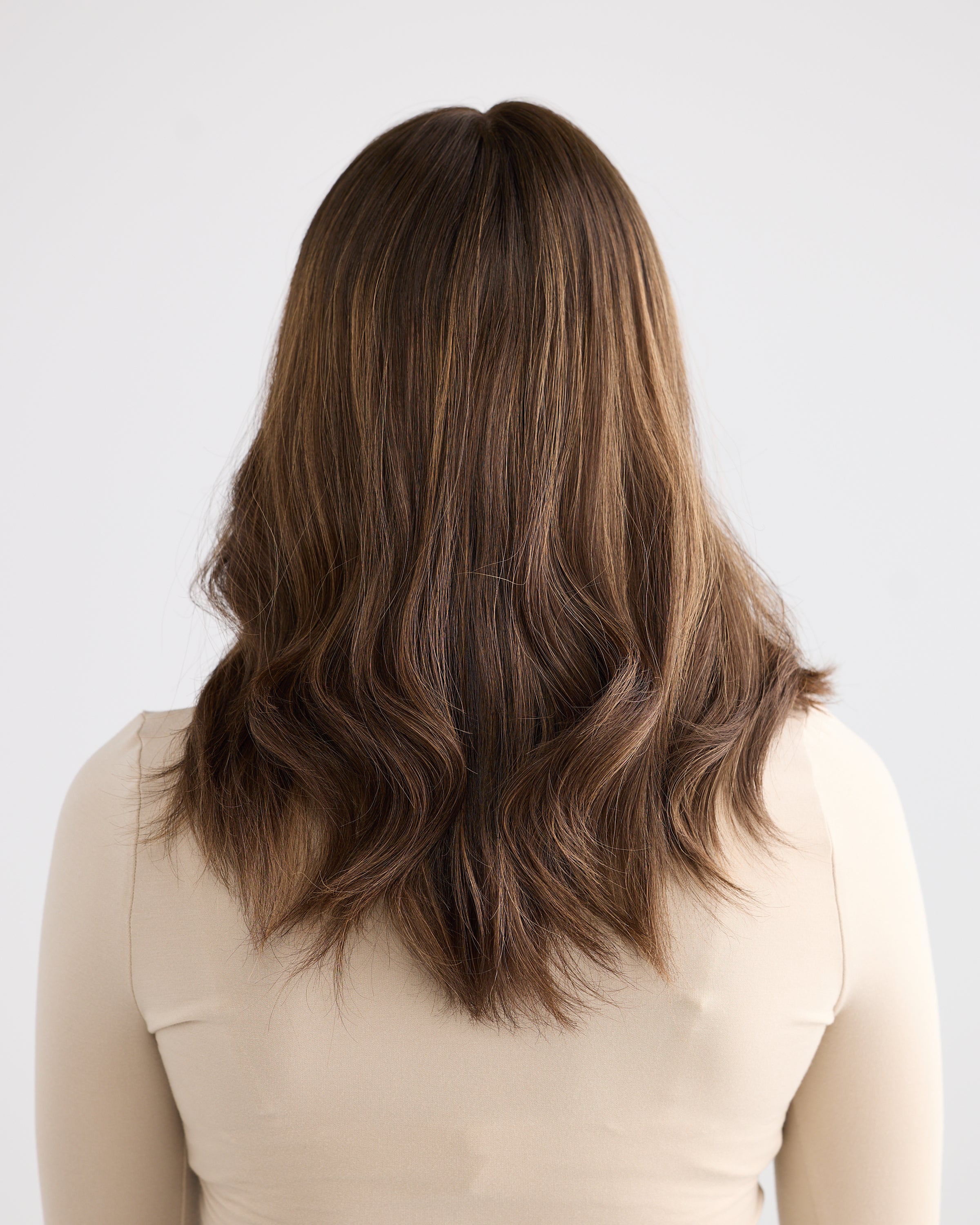 DARK HIGHLIGHTED BRUNETTE // LACE TOPPER // 18 INCHES // 8x8 CAP