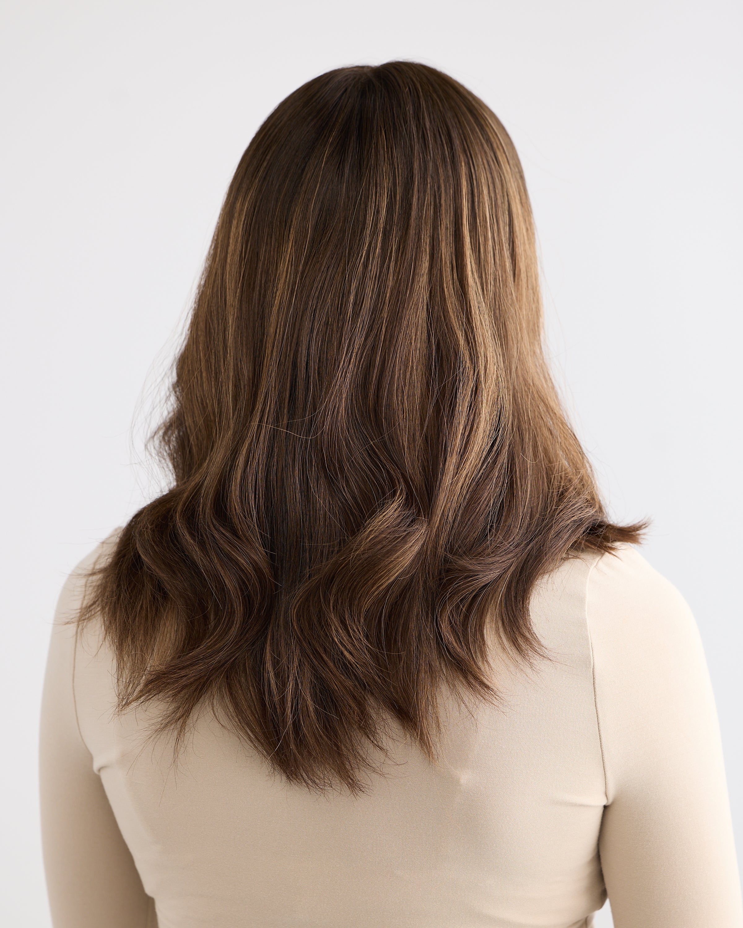DARK HIGHLIGHTED BRUNETTE // LACE TOPPER // 18 INCHES // 8x8 CAP