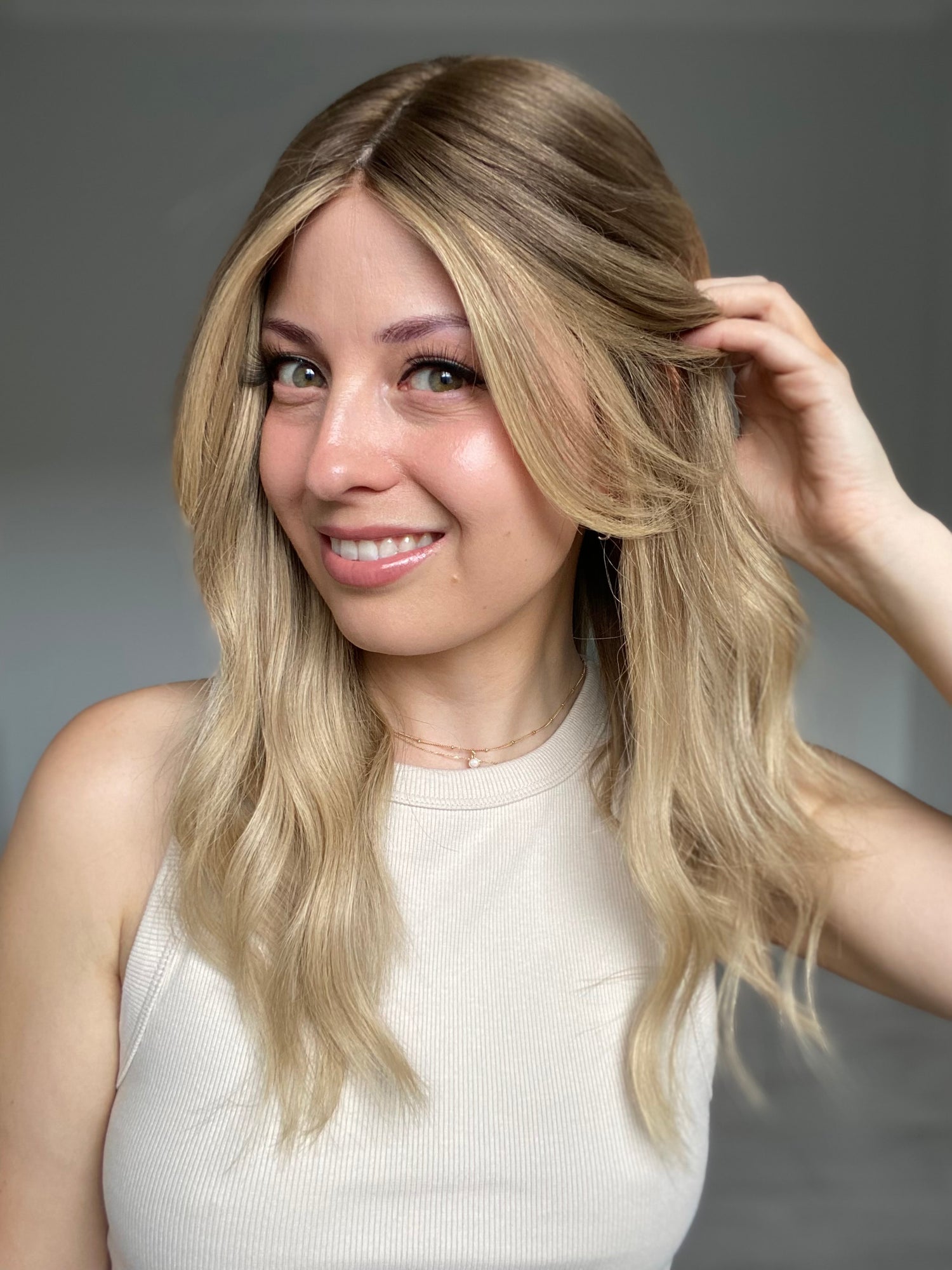 Blonde Balayage With Curtain Bangs  // Lace Front Essentials Wig // 18 Inches // M Cap