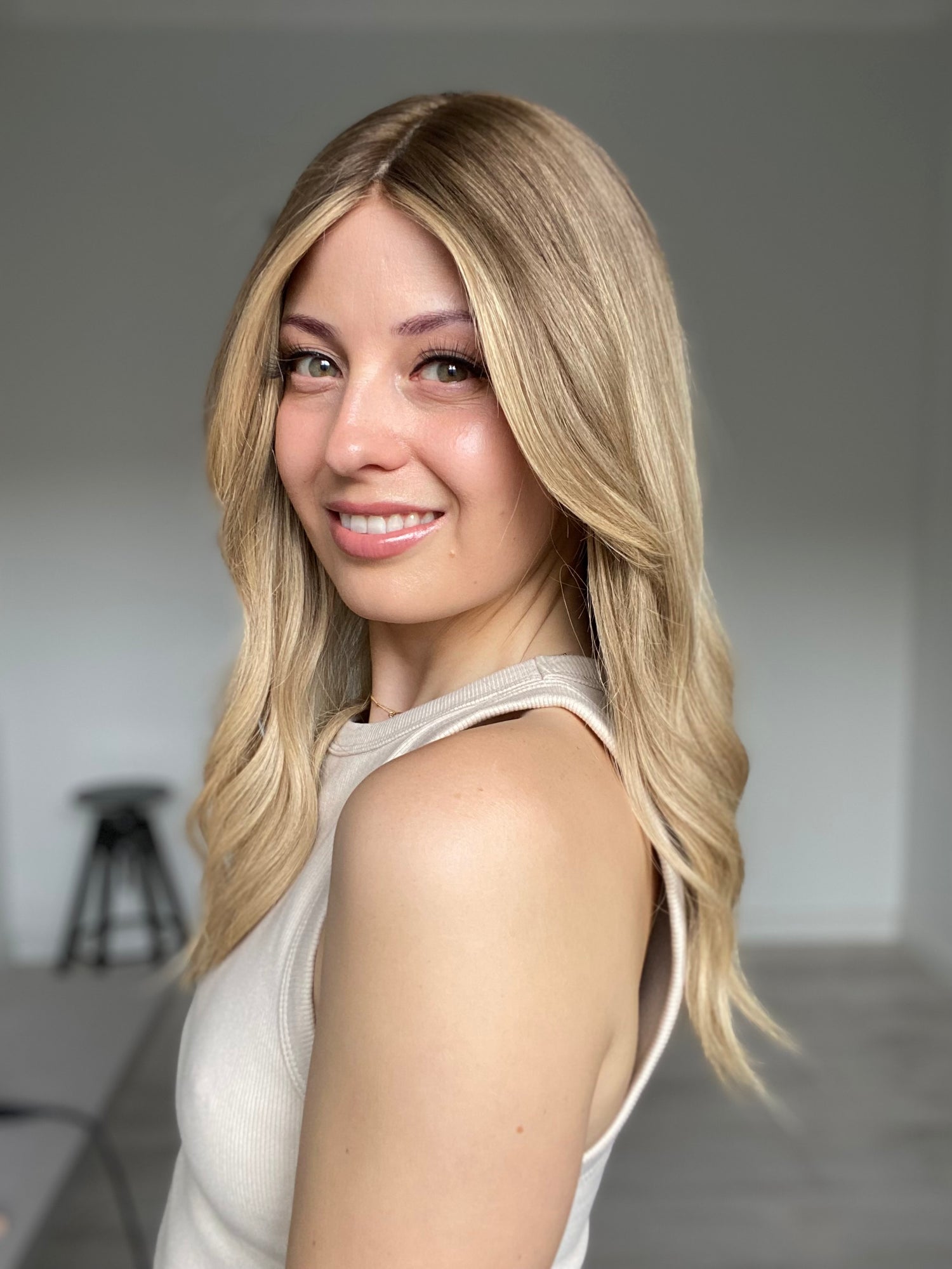 Blonde Balayage With Curtain Bangs  // Lace Front Essentials Wig // 18 Inches // M Cap