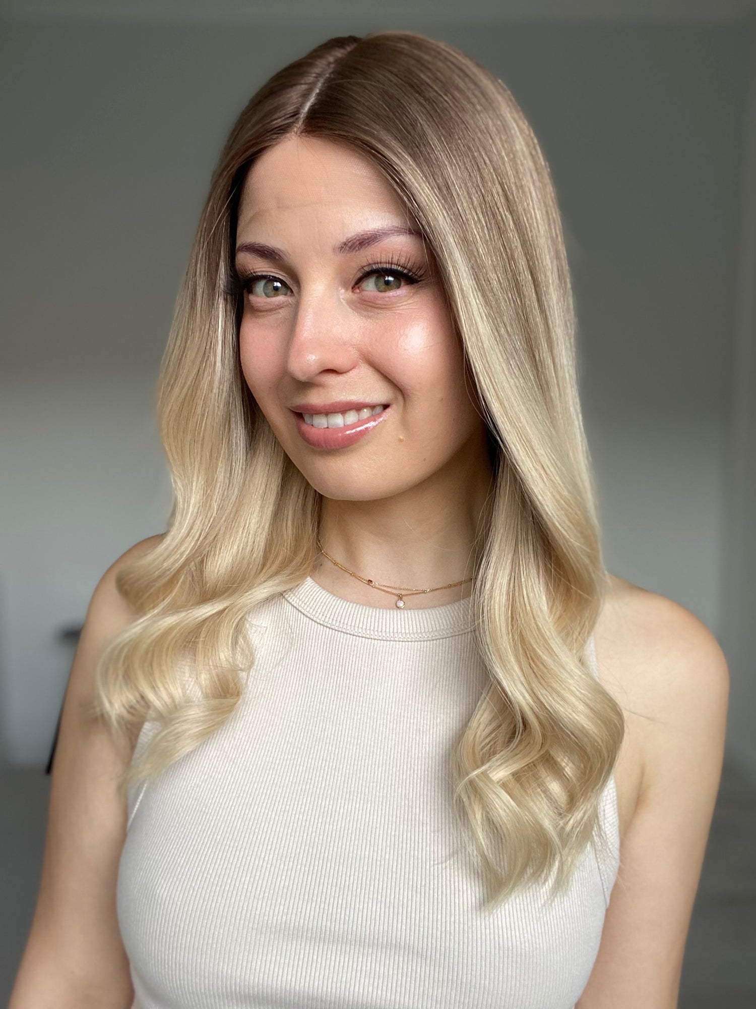 Creamy Blonde With Roots // Lace-Front Essentials Wig // 20 Inches // S-M Cap