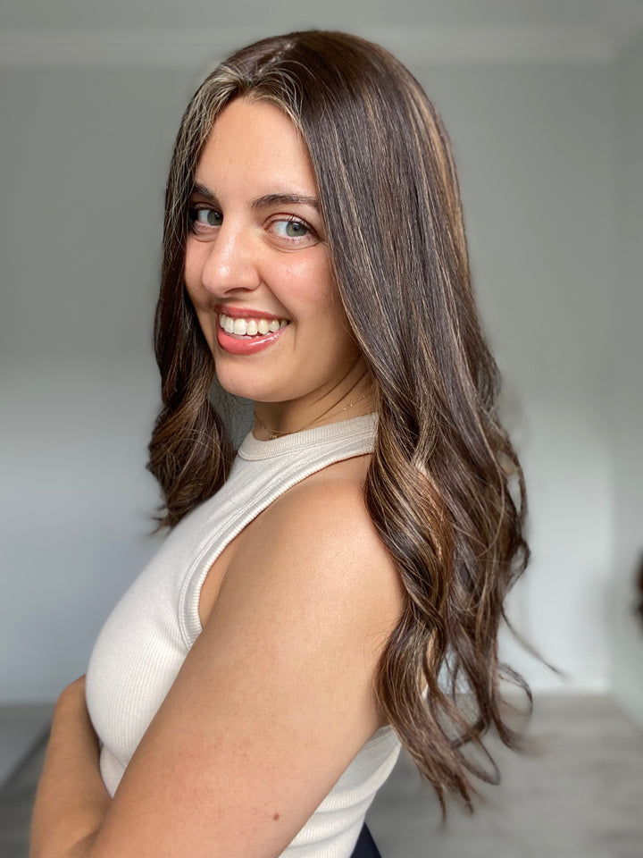 KIM'S CLOSET // Dark Dimensional Brunette // Topper // 22 Inches // 8x8 Cap