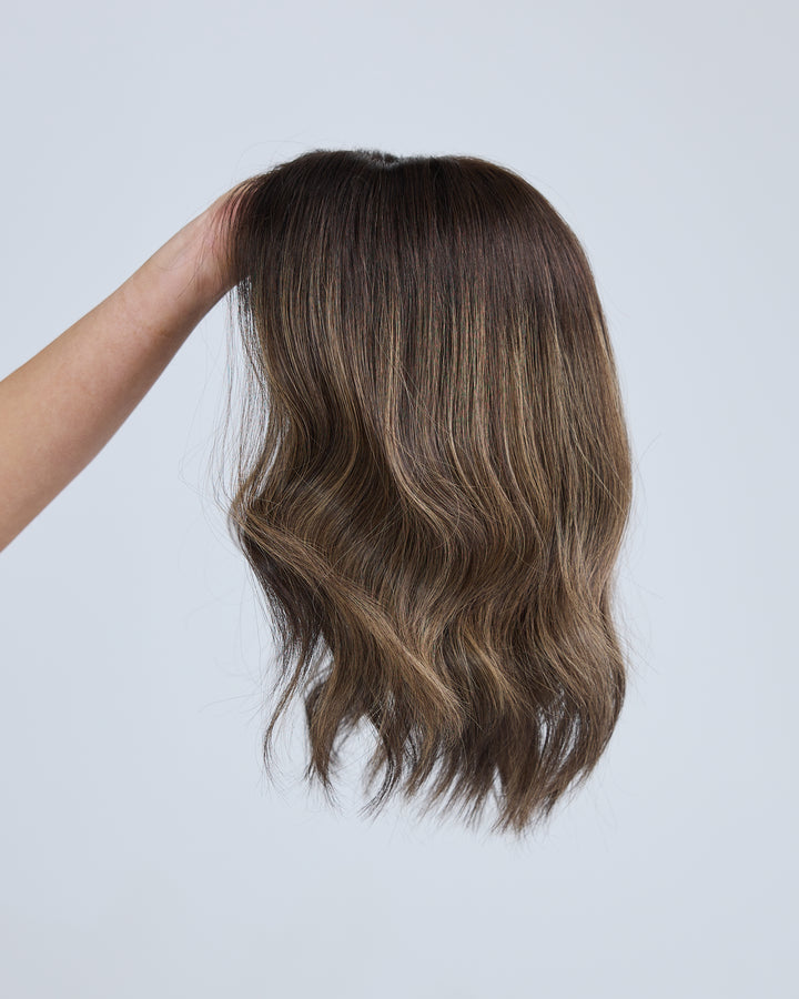SOFT ASHY BRUNETTE // LACE TOPPER // 14 INCHES // 8x8 CAP