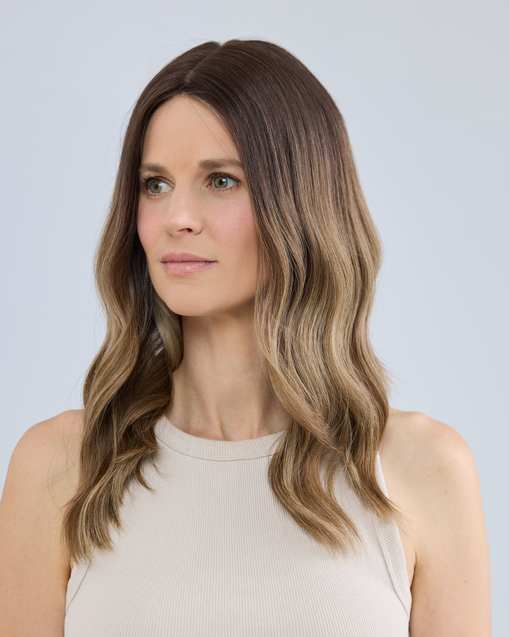ASH BRUNETTE BALAYAGE // LACE TOPPER // 18 INCHES // 8x8 CAP