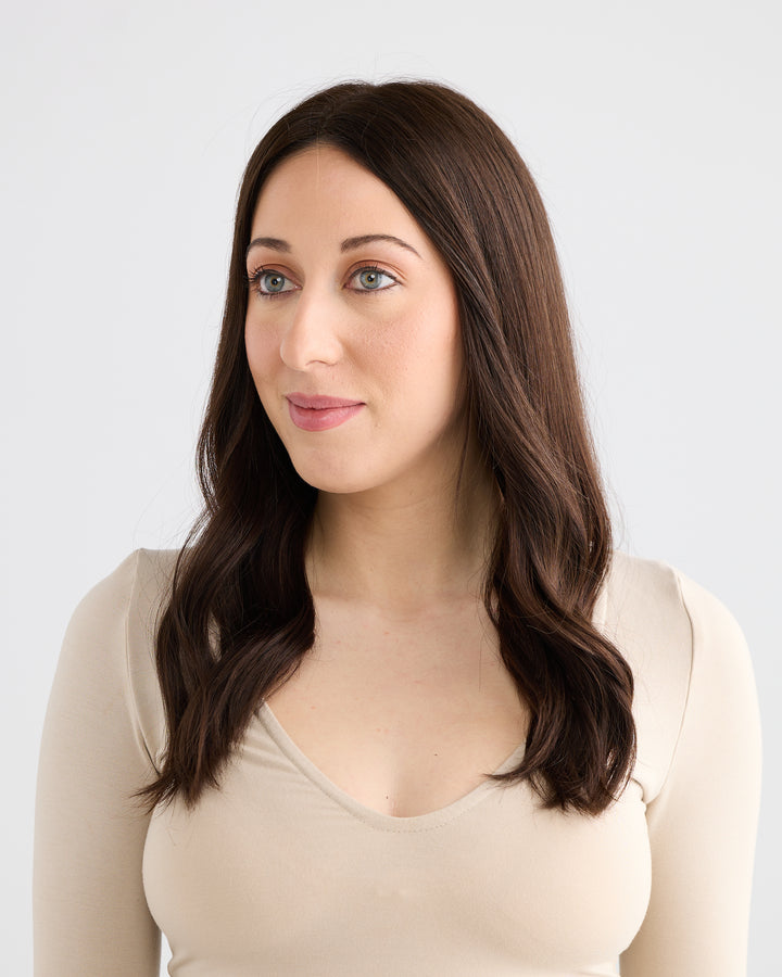 NATURAL DEEP BRUNETTE // LACE TOPPER // 18 INCHES // 8x8 CAP