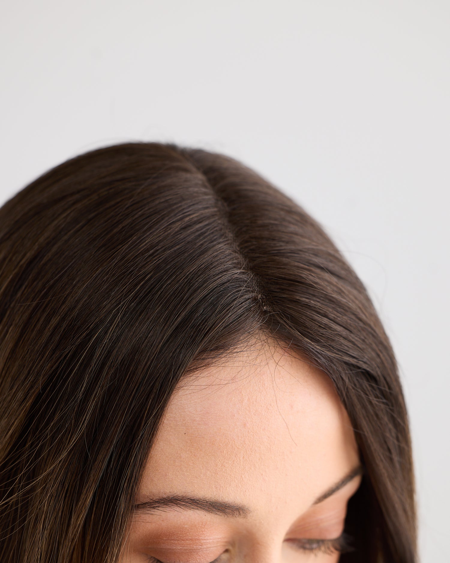 DARK HIGHLIGHTED BRUNETTE // LACE TOPPER // 18 INCHES // 8x8 CAP