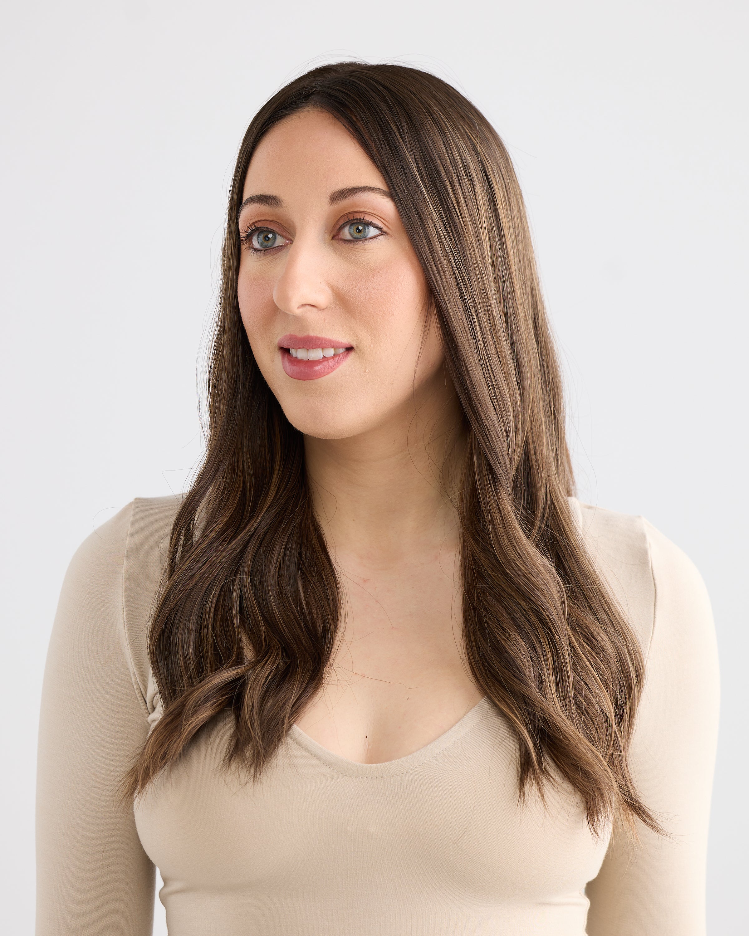 DARK HIGHLIGHTED BRUNETTE // LACE TOPPER // 20 INCHES // 8x8 CAP
