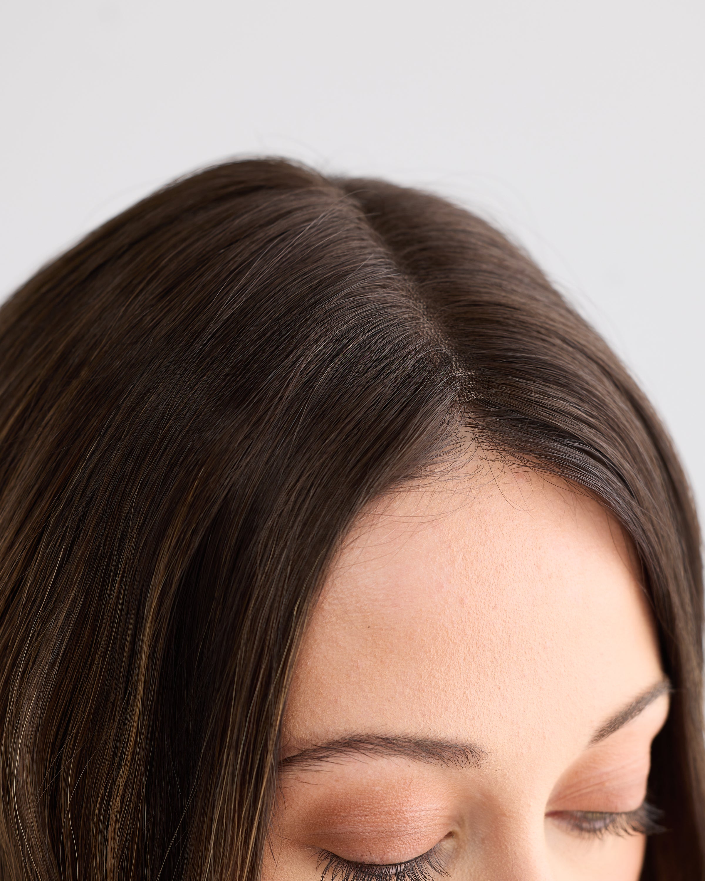 DARK HIGHLIGHTED BRUNETTE // LACE TOPPER // 20 INCHES // 8x8 CAP