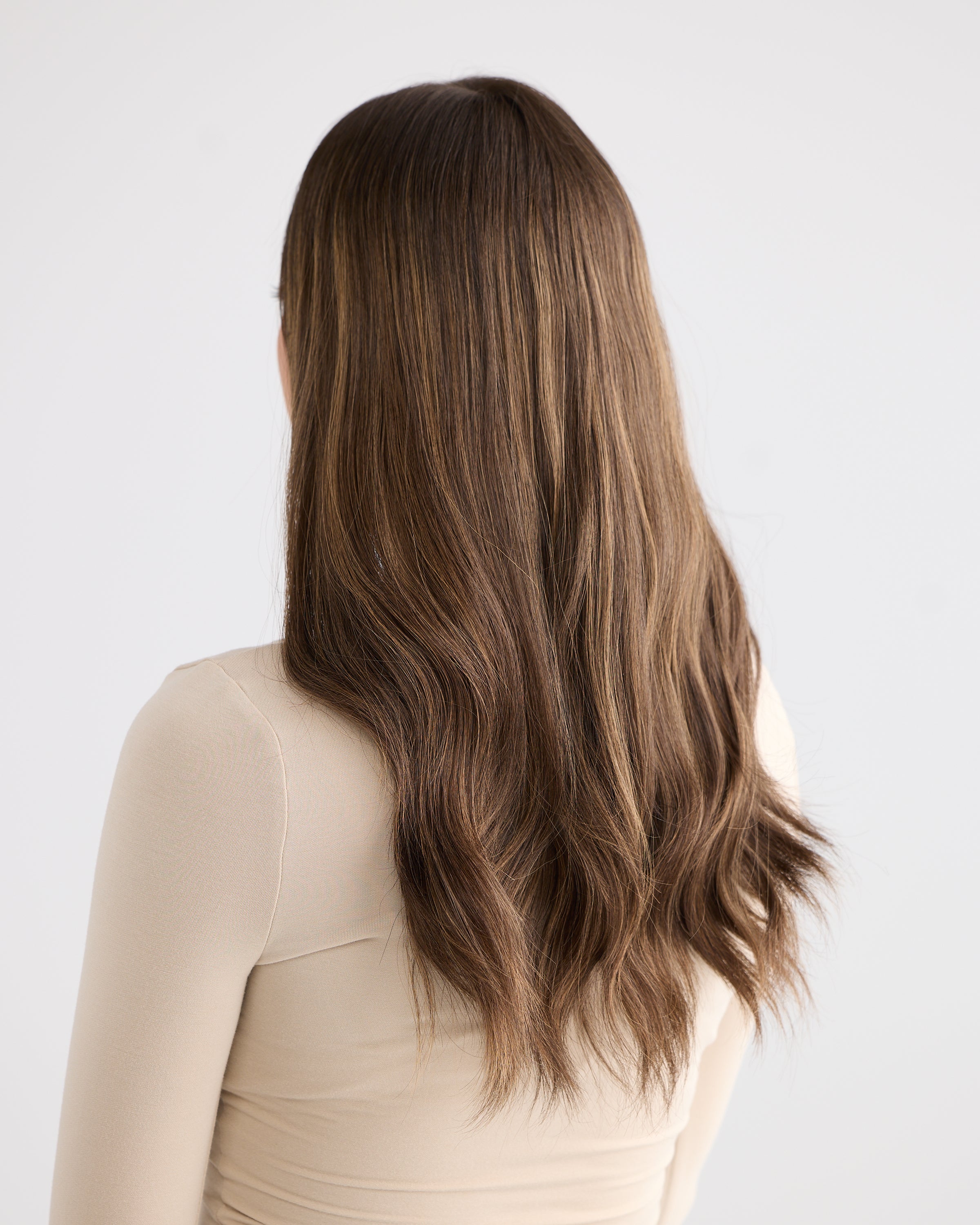 DARK HIGHLIGHTED BRUNETTE // LACE TOPPER // 20 INCHES // 8x8 CAP