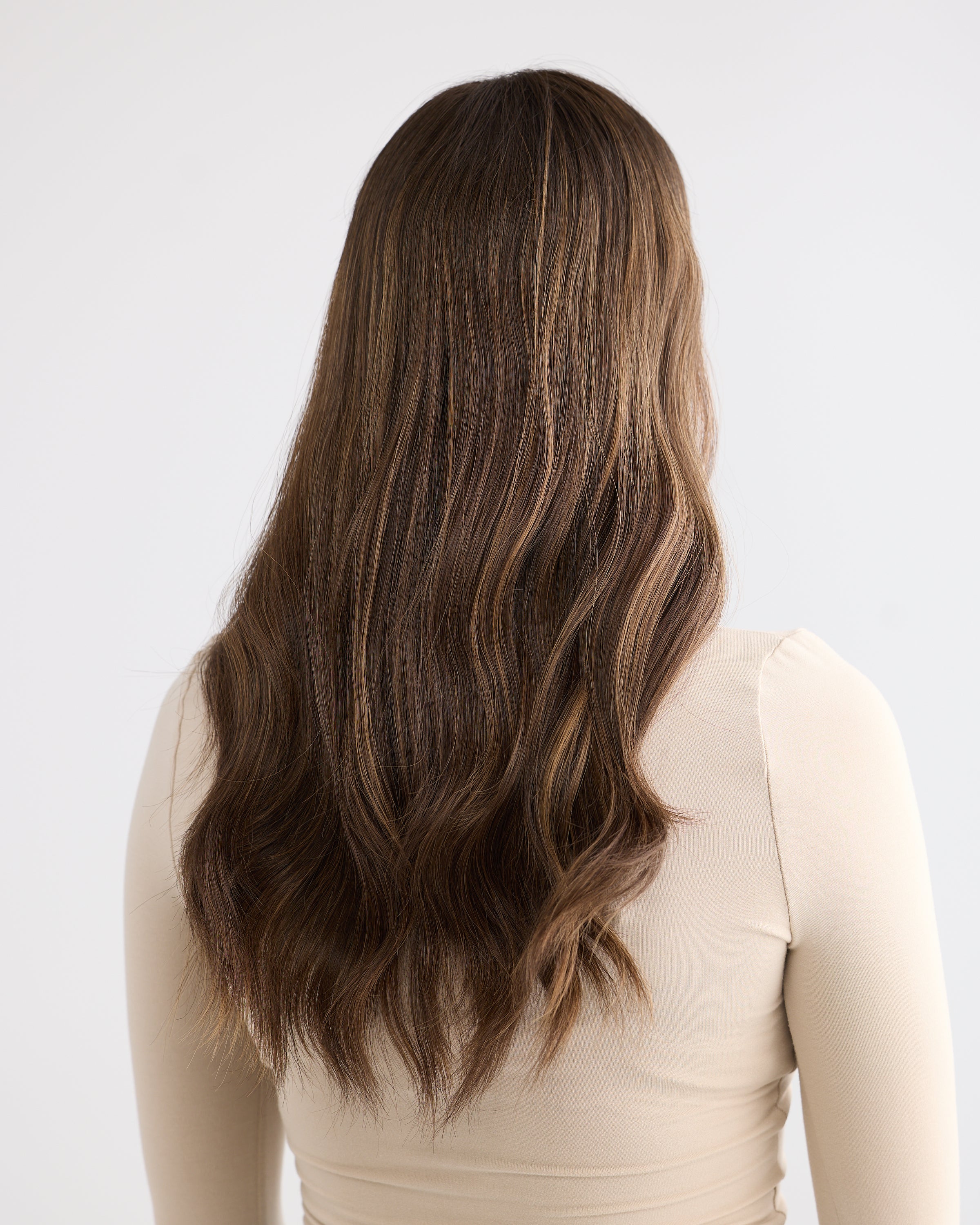 DARK HIGHLIGHTED BRUNETTE // LACE TOPPER // 20 INCHES // 8x8 CAP