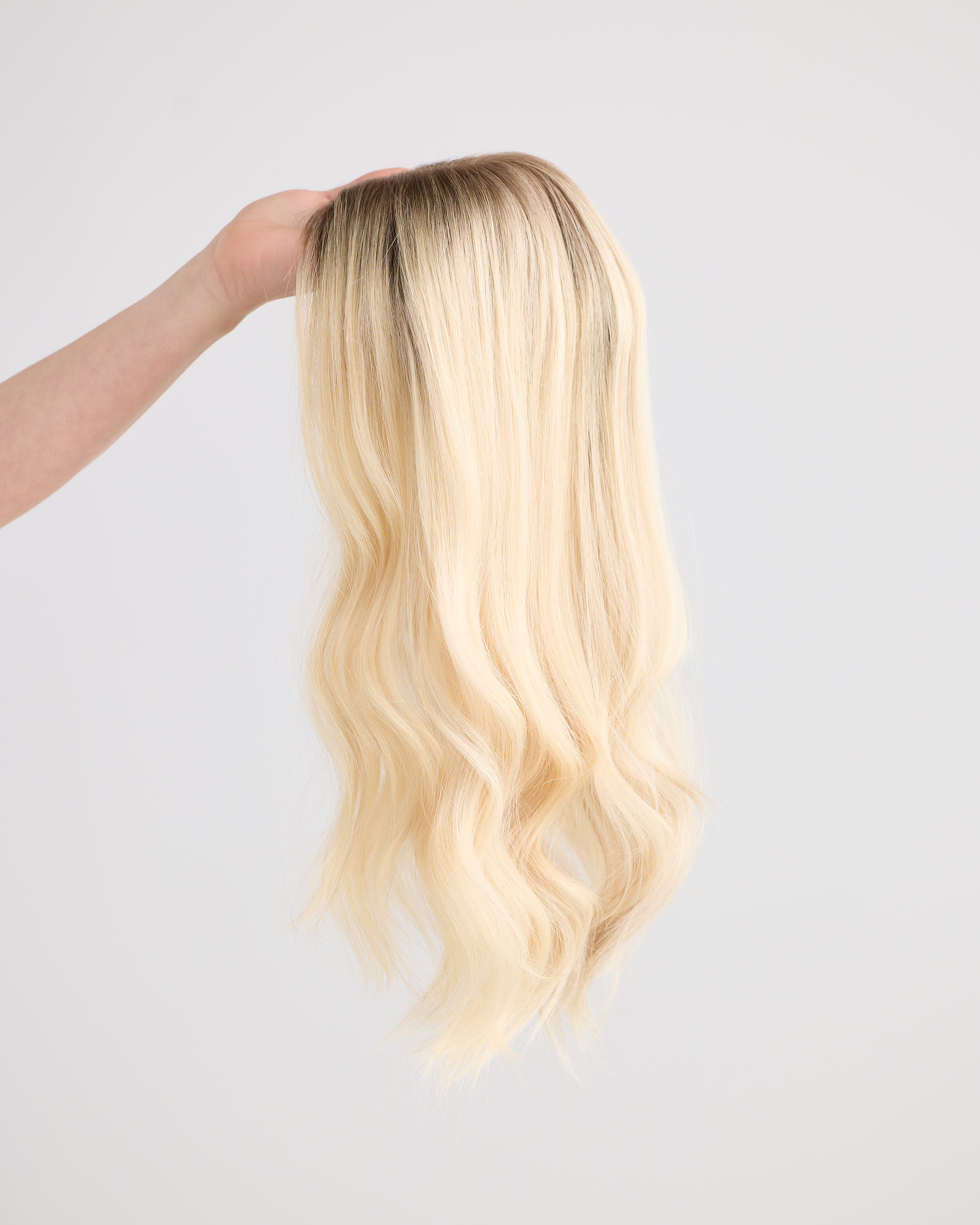 ICY ROOTED BLONDE // LACE TOPPER // 18  INCHES // 8x8 CAP