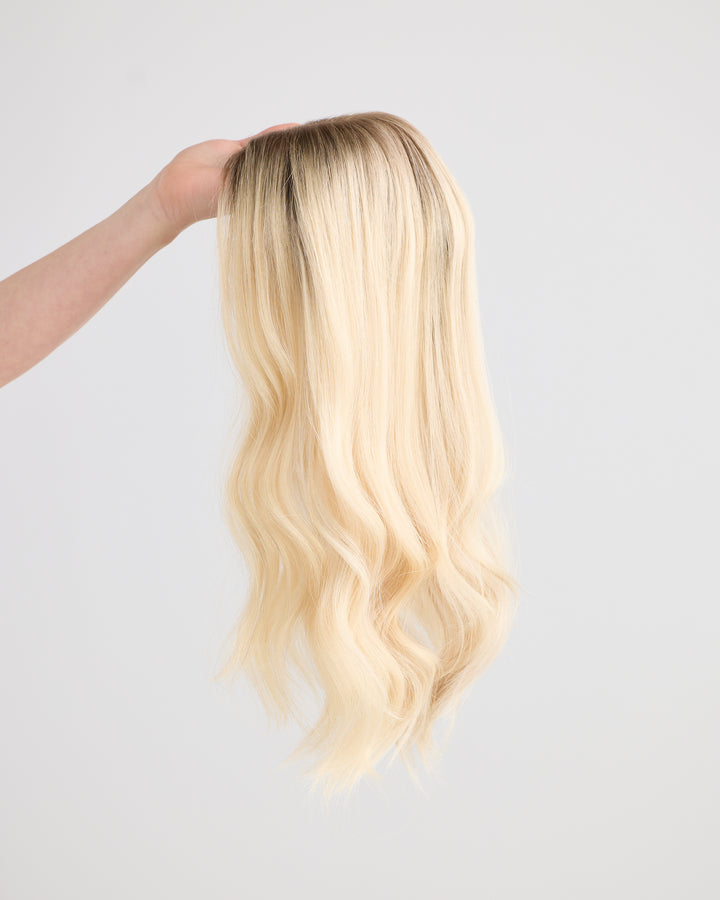 ICY ROOTED BLONDE // LACE TOPPER // 18  INCHES // 8x8 CAP