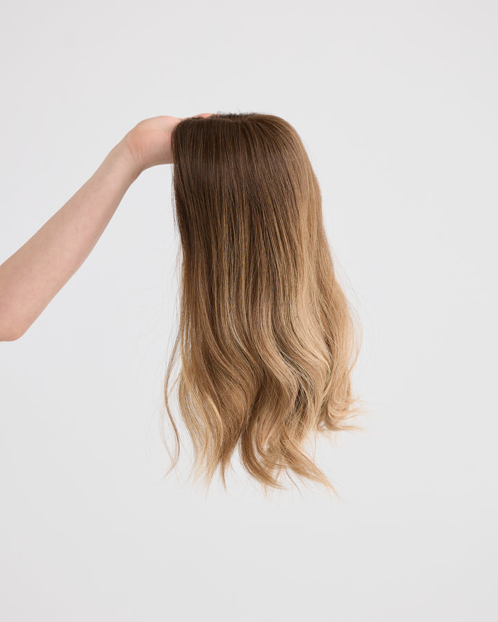 LIGHT MOCHA BALAYAGE // LACE TOPPER // 16 INCHES // 8x8 CAP