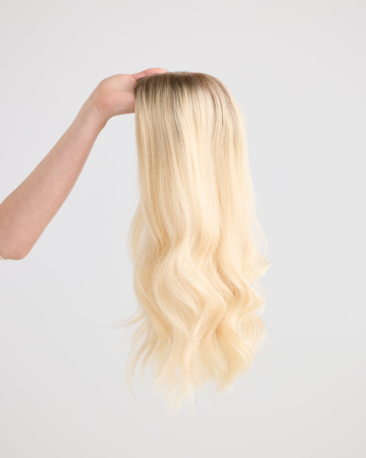 ICY ROOTED BLONDE // LACE TOPPER // 18 INCHES // 7x7 CAP
