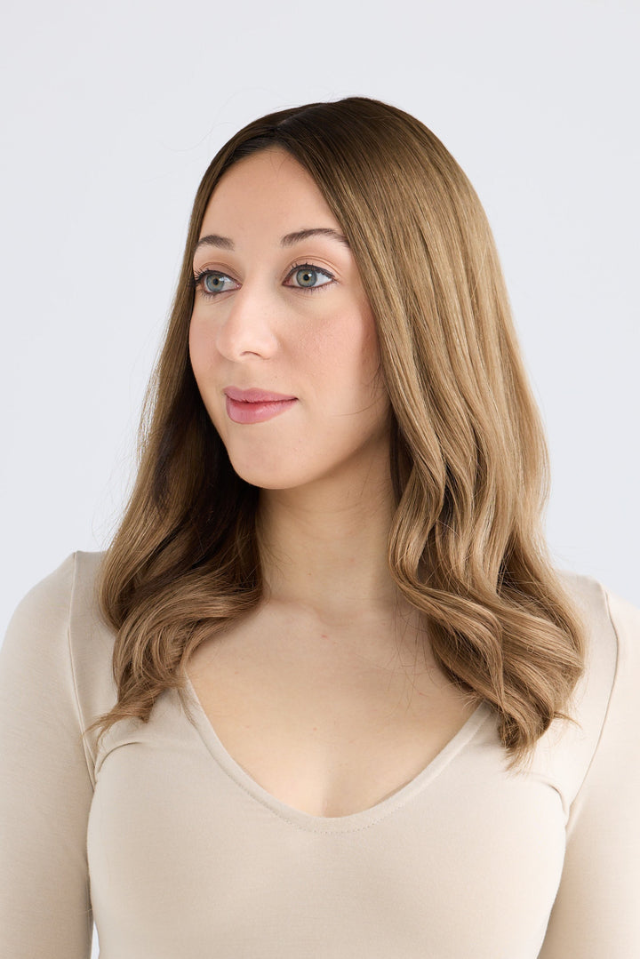 LIGHT BRUNETTE BALAYAGE // TOPPER // 18 INCHES // 8x8 CAP