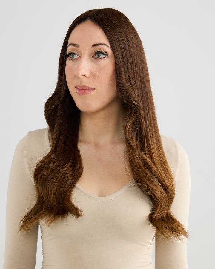 DARK GOLDEN BRUNETTE // TOPPER // 24 INCHES // 8x8 CAP