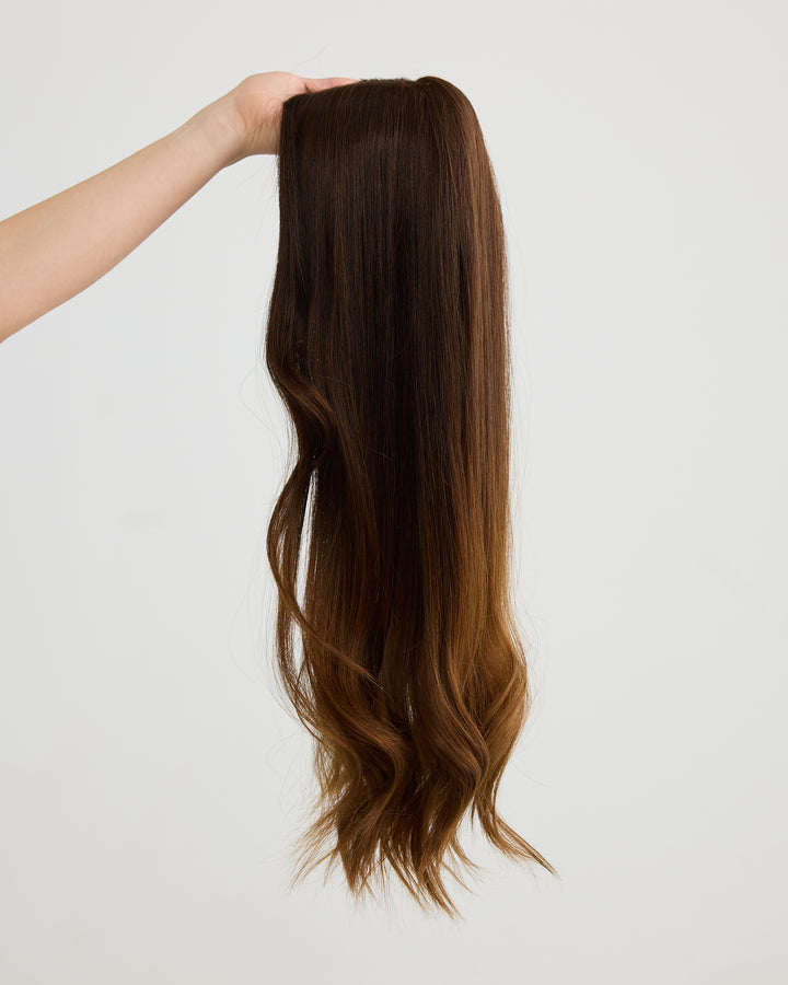 DARK GOLDEN BRUNETTE // TOPPER // 24 INCHES // 8x8 CAP