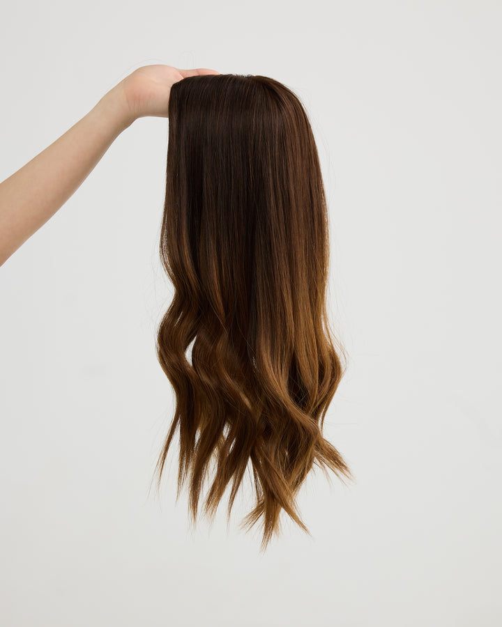DARK GOLDEN BRUNETTE // TOPPER // 18 INCHES // 8x8 CAP