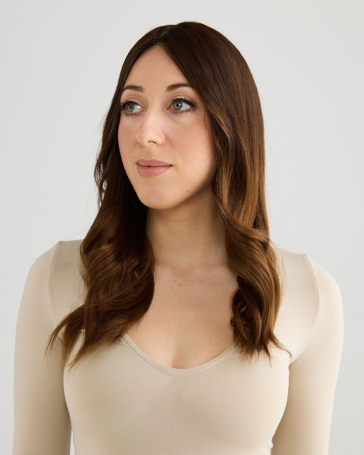 DARK GOLDEN BRUNETTE // TOPPER // 18 INCHES // 8x8 CAP