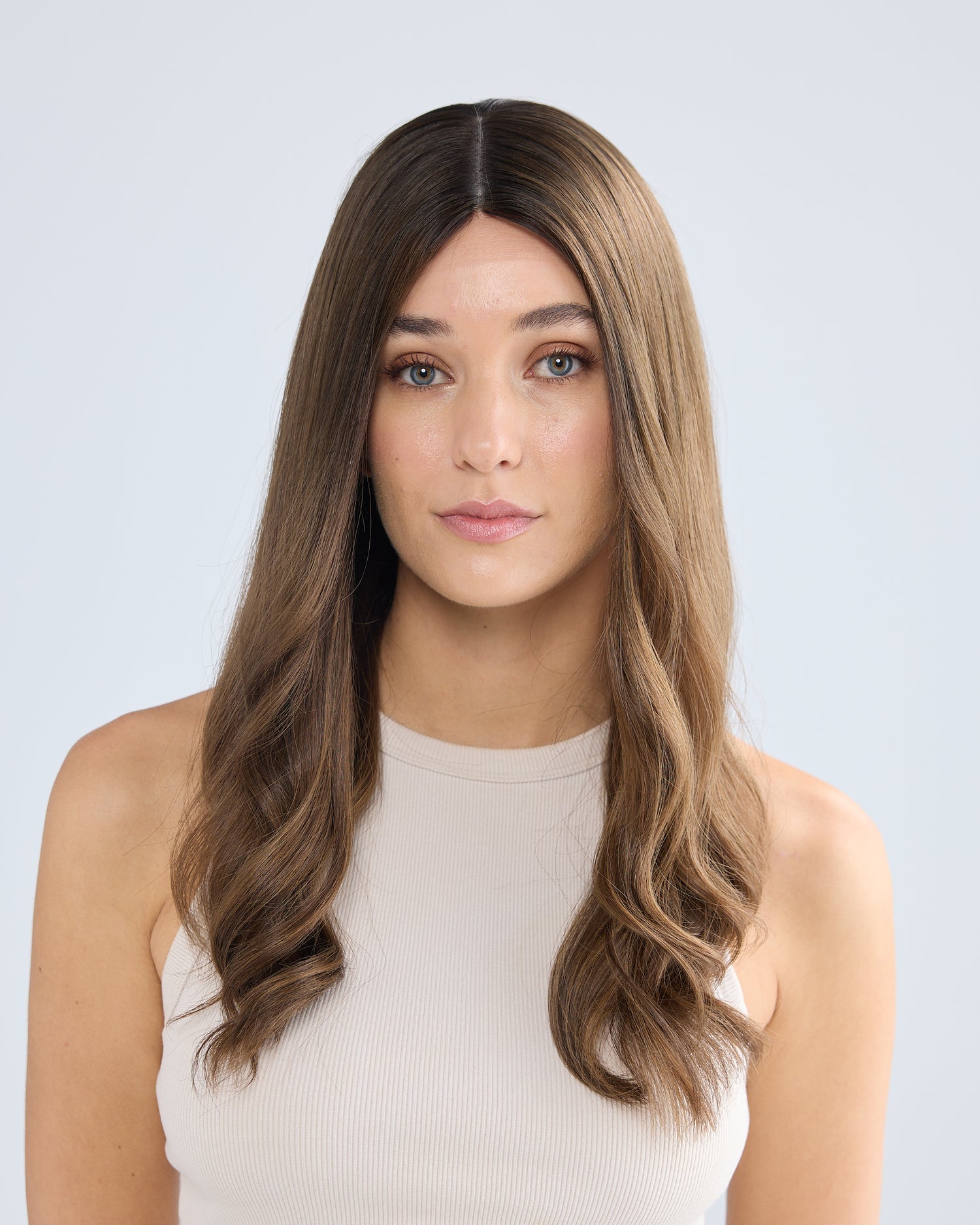 MEDIUM ROOTED BRUNETTE // GAME CHANGER WIG // 24 INCHES // S CAP