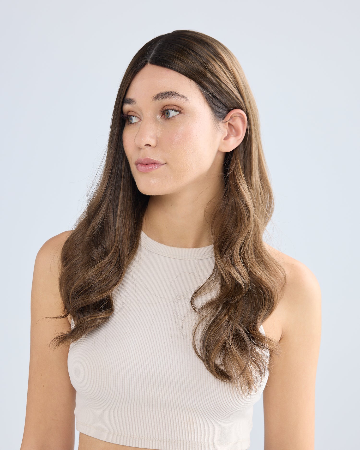 MEDIUM ROOTED BRUNETTE // GAME CHANGER WIG // 24 INCHES // S CAP