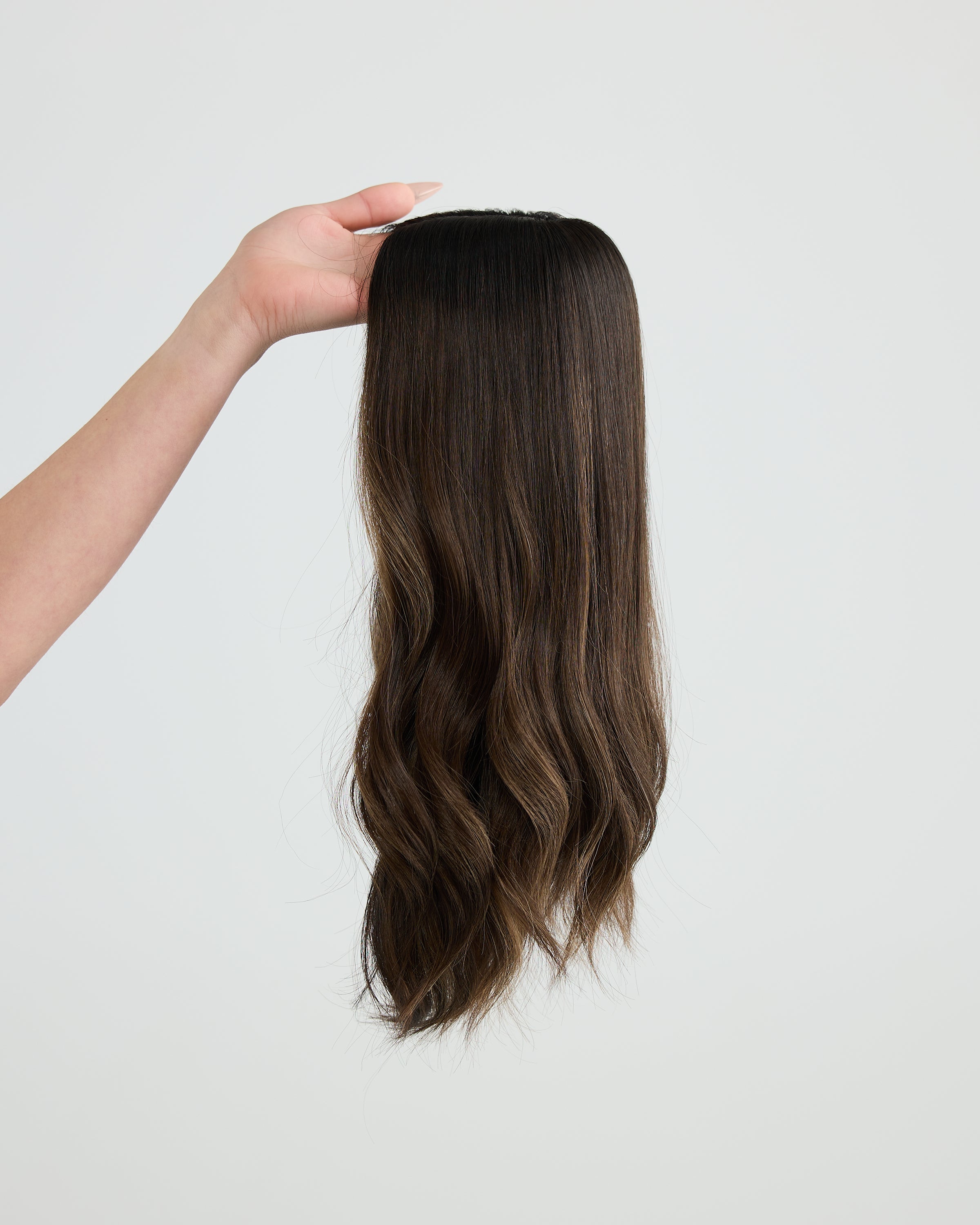 DARK HIGHLIGHTED BRUNETTE // GAME CHANGER WIG // 16 INCHES // M CAP