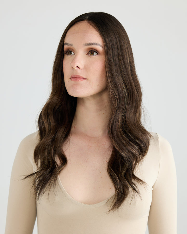 DARK HIGHLIGHTED BRUNETTE // GAME CHANGER WIG // 22 INCHES // S CAP