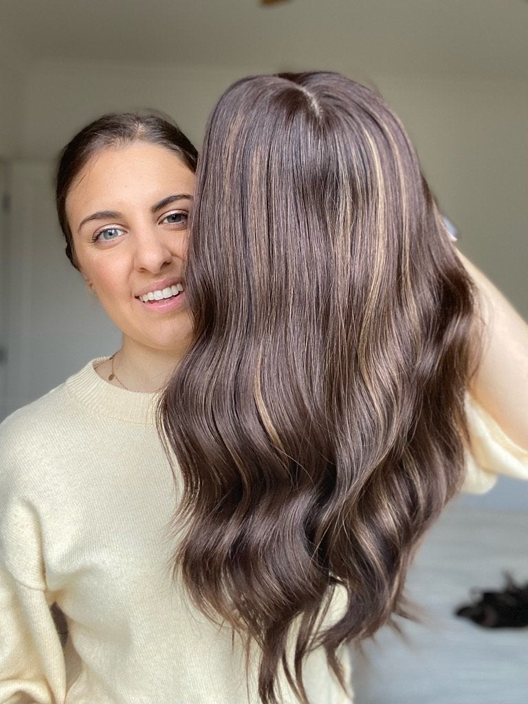 PRE-ORDER Natural Brunette with Sunkissed Highlights // Lace-Front Essentials Wigs // 14-16 inches