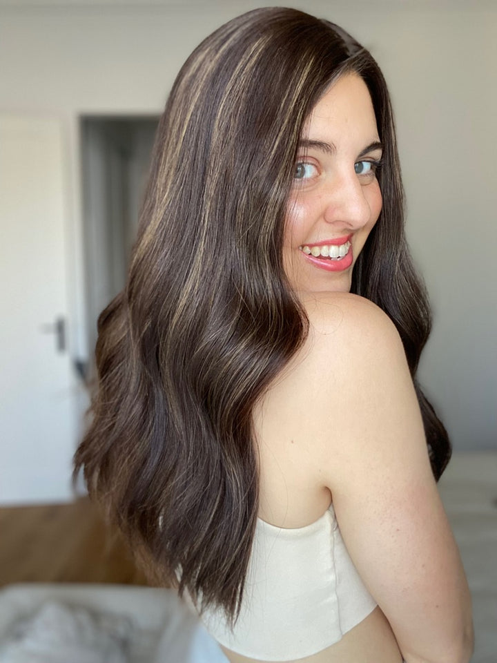 Natural Brunette with Sunkissed Highlights 9x9 22" Topper