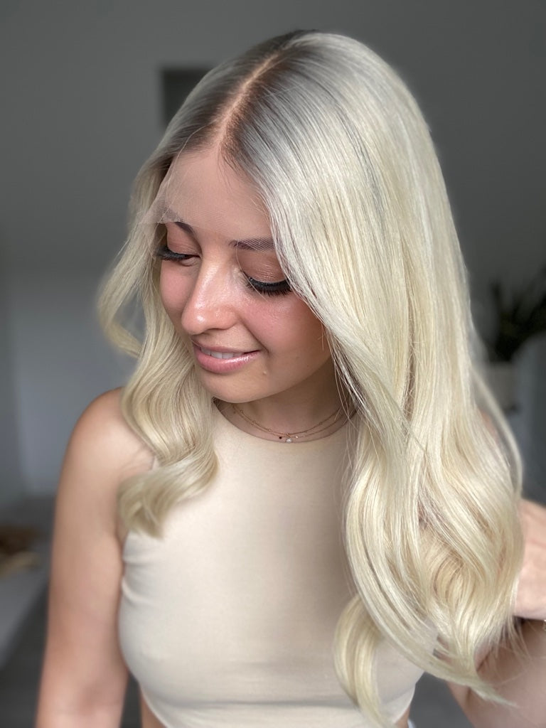 Rooted Platinum Blonde // Lace Topper // 10x10 // 18 Inches